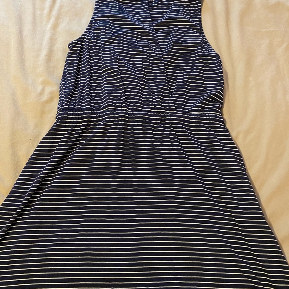 Navy and white striped dress